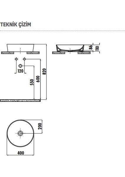 UL140 Ultra Tezgah üstü Çanak Lavabo 40 cm Parlak Beyaz