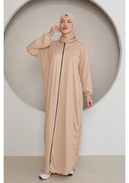 Fermuarlı Kadın Tesettür Namaz Elbisesi Kendinden Şallı