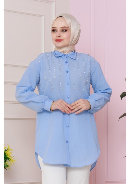 Önü Incili Tunik-Bebe Mavi
