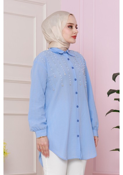 Önü Incili Tunik-Bebe Mavi