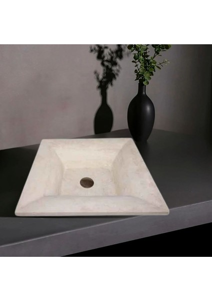 Hale Traverten Modern Dizayn Kare Lavabo-293