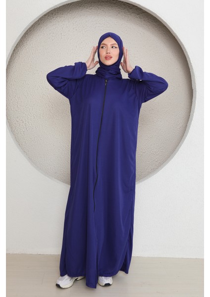 Fermuarlı Kadın Tesettür Namaz Elbisesi Kendinden Şallı