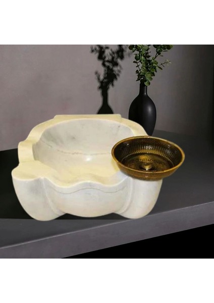 Alara Afyon Beyaz Dalgalı Dizayn Mermer KURNA-510