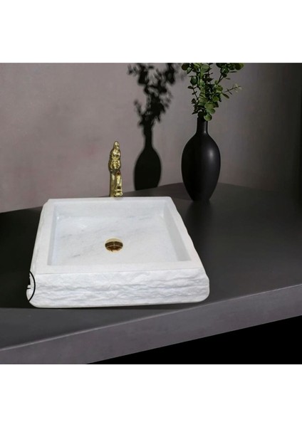 Ezgi Beyaz Mermer Dışı Eğimli Patlatma Kare Lavabo-125