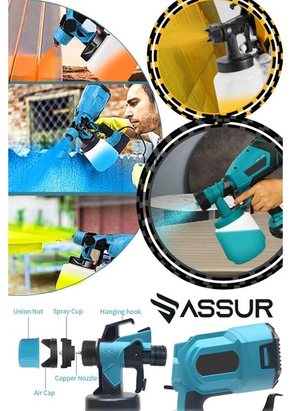 Profesyonel 21V Çift Akülü 300 Mm Vernik Sprey Boya Püskürtme Makinesi