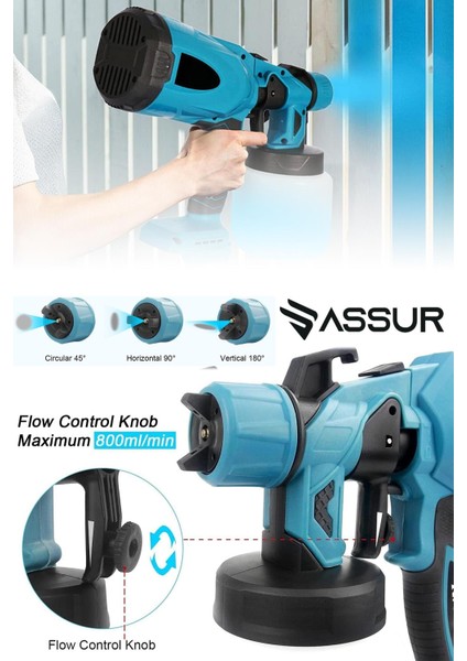 Profesyonel 21V Çift Akülü 300 Mm Vernik Sprey Boya Püskürtme Makinesi