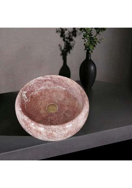 Canel Kırmızı Traverten Bombeli Yuvarlak Lavabo-184