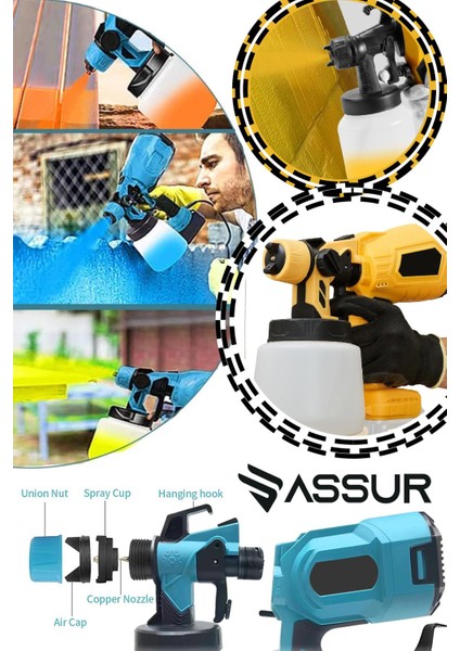 Profesyonel 21V Çift Akülü 300 Mm Vernik Sprey Boya Püskürtme Makinesi