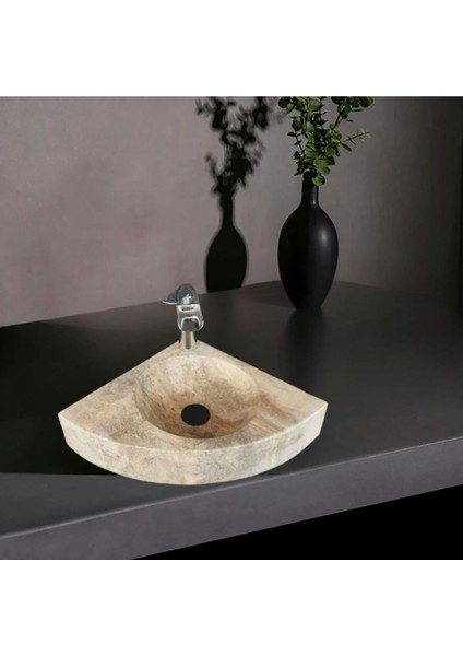Hale Traverten Üçgen Tasarım Batarya Çıkışlı Lavabo-308