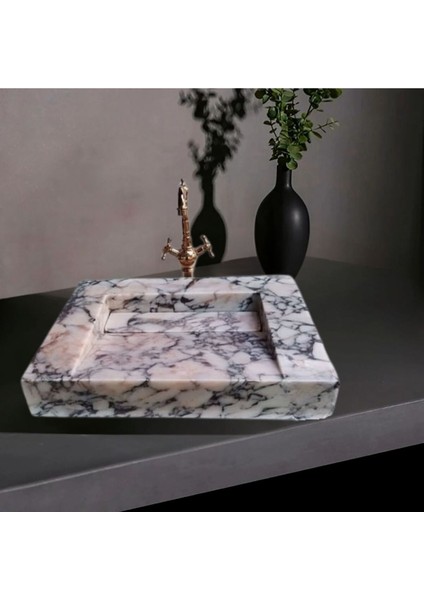 Ala Menekşe Mermer Gizli Giderli Modern Kare Lavabo-226