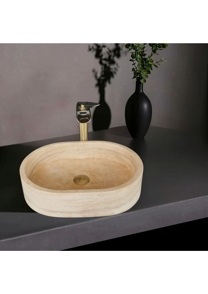 Hale Traverten Oval Dizayn Lavabo-295