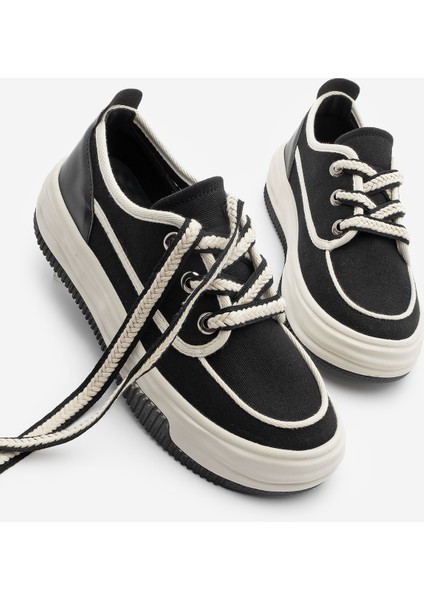 Kadın Sneaker Bağcıklı Keten Spor Ayakkabı Rotvi