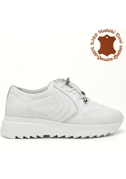 Kadın Beyaz Bağcıklı Dolgu Taban Hakiki Deri Sneaker