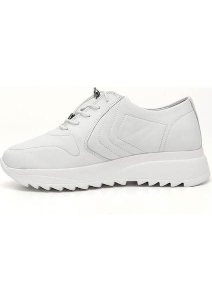 Kadın Beyaz Bağcıklı Dolgu Taban Hakiki Deri Sneaker
