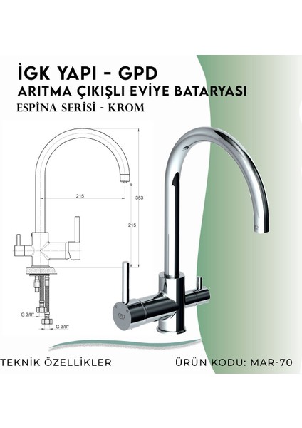 Igk Yapı - MAR70 Espina Arıtma Çıkışlı Eviye Bataryası fırsatları