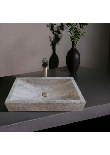 Gümüş Traverten Dikdörtgen Lavabo-162