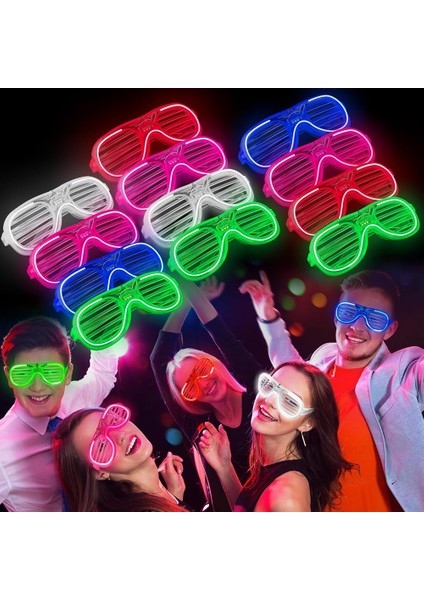 Samur Parti Parti Aksesuar & Kostüm Glow Model 3 Farklı Fonksiyonlu Işıklı Panjur Parti Gözlüğü Karışık Renk 12 Adet