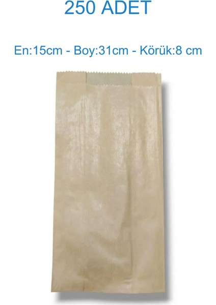 250'LI Büyük Boy Hediye & Ekmek Kese Kağıdı – (15X31X8 Cm, Kahverengi, Şamua Kağıt)