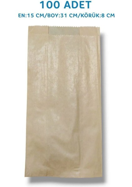 100'LÜ Büyük Boy Hediye & Ekmek Kese Kağıdı – (15X31X8 Cm, Kahverengi, Şamua Kağıt)