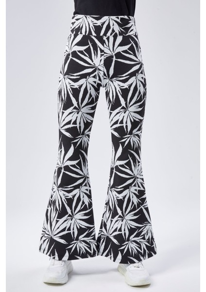 Kadın Yeşil Desenli Yüksek Bel Esnek Ispanyol Paça Tayt Pantolan fiyatları