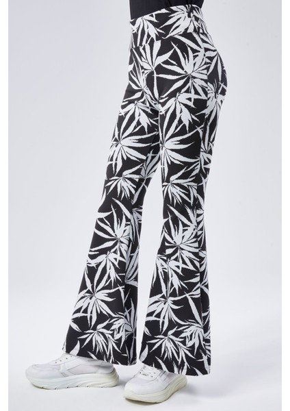 Kadın Yeşil Desenli Yüksek Bel Esnek Ispanyol Paça Tayt Pantolan indirimleri