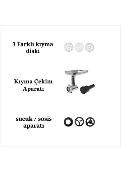 1900W Hamur Yoğurma, Kıyma Çekme 5,5 Lt Sucuk-Sosis/içli Köfte Aparatlı 6 Kademeli Mutfak Şefi - Onerous Hediyeli