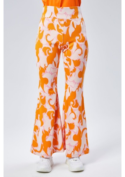 Kadın Yeşil Desenli Yüksek Bel Esnek Ispanyol Paça Tayt Pantolan fiyatları