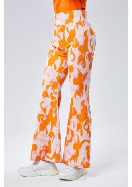 Kadın Yeşil Desenli Yüksek Bel Esnek Ispanyol Paça Tayt Pantolan indirimleri