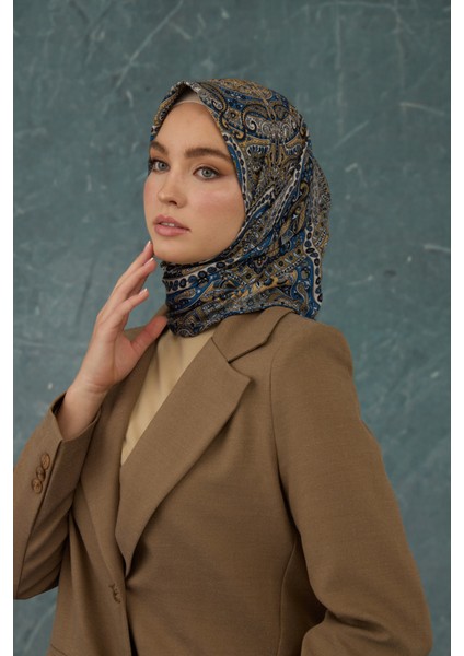 Ipekhan Soft Pamuk Etro Desen Eşarp 1224-15 Mavi Hardal
