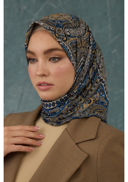 Ipekhan Soft Pamuk Etro Desen Eşarp 1224-15 Mavi Hardal