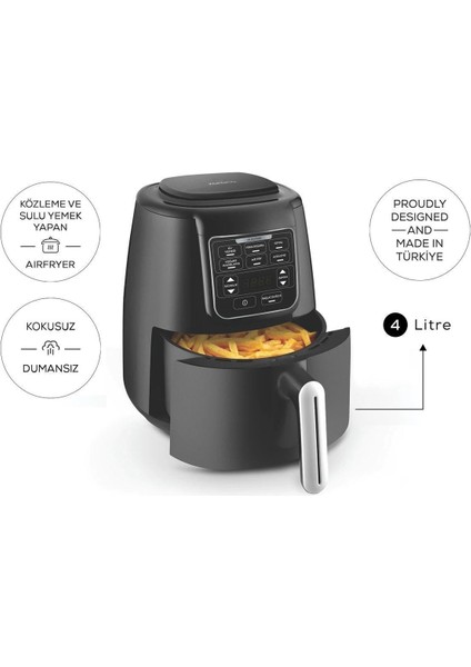 Akıllı Sensörler 4 Güvenlik Sistemli Ev Yemeği, Közleme, Fırın/ızgara Xl 4l Airfryer 1550W