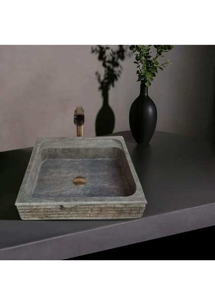 Gümüş Traverten Modern Lavabo-174