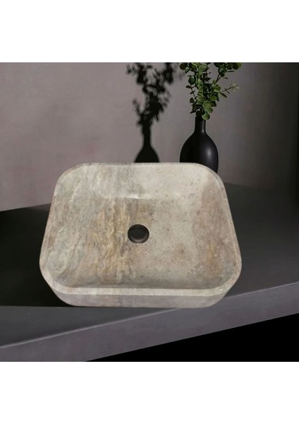 Gümüş Traverten Kare Lavabo-170