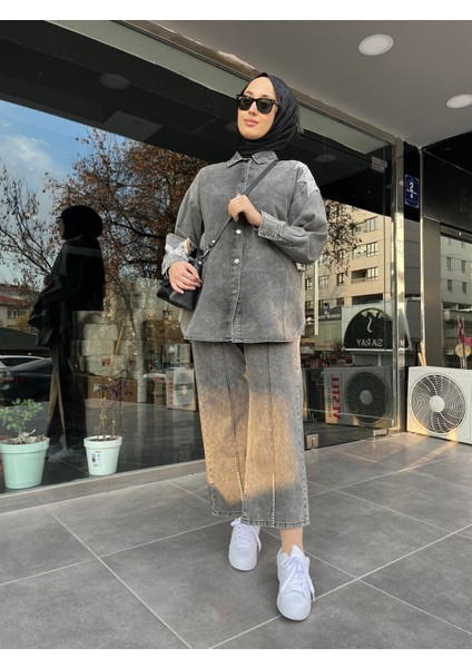 7200 Omuzu Kol Ucu Inci Işlemeli Kot Takım