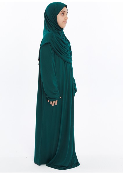 Pratik Tek Parça Organik Kız Çocuk Namaz Elbisesi - Yeşil - 8-10 Yaş fırsatları