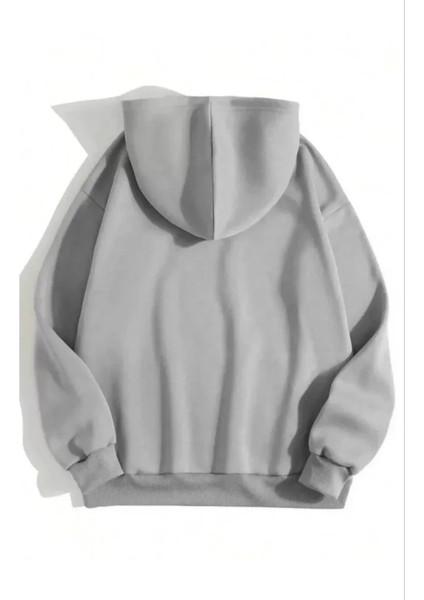 3 Iplik Pamuklu Unisex Kapşonlu Weetshirt Gri