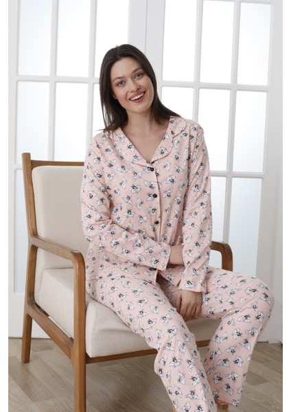 Önü Düğmeli Desenli Uzun Kol Süprem Kadın Pijama Takımı VG137