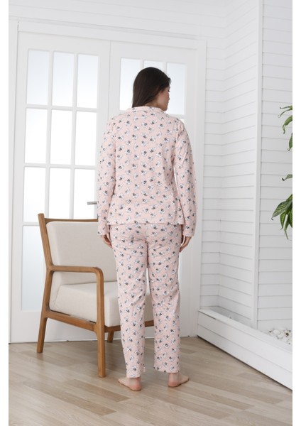 Önü Düğmeli Desenli Uzun Kol Süprem Kadın Pijama Takımı VG137