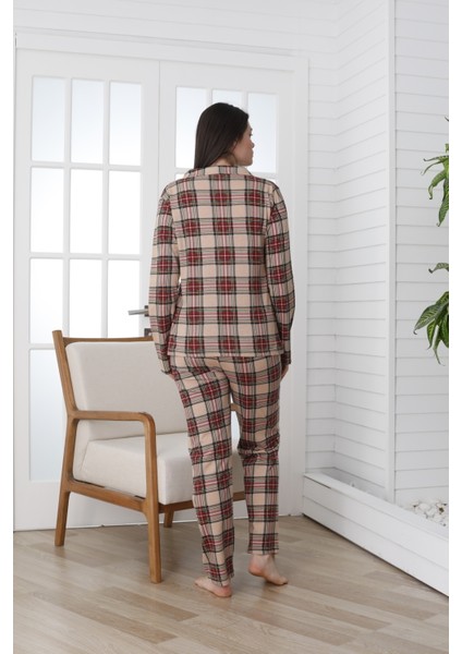 Önü Düğmeli Desenli Uzun Kol Süprem Kadın Pijama Takımı VG137
