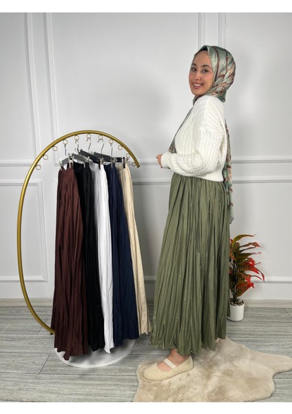 5001 Beli Lastikli Kırışık Detaylı Kroş Etek