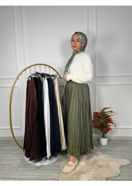 5001 Beli Lastikli Kırışık Detaylı Kroş Etek