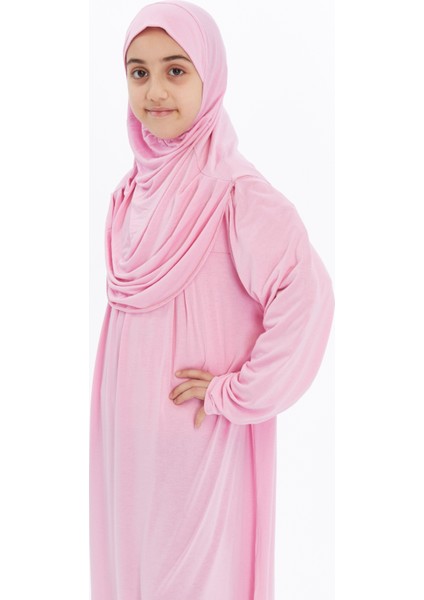 Pratik Tek Parça Organik Kız Çocuk Namaz Elbisesi - Pembe - 8-10 Yaş modelleri