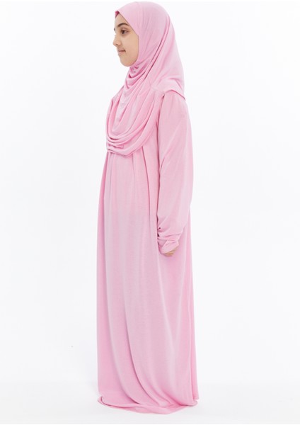 Pratik Tek Parça Organik Kız Çocuk Namaz Elbisesi - Pembe - 8-10 Yaş indirimleri