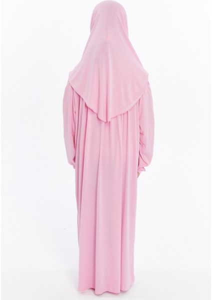 Pratik Tek Parça Organik Kız Çocuk Namaz Elbisesi - Pembe - 8-10 Yaş