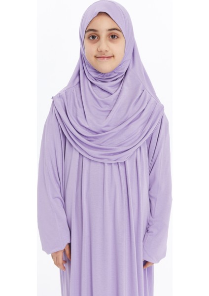 Pratik Tek Parça Organik Kız Çocuk Namaz Elbisesi - Lila - 5-7 Yaş fiyatları