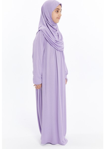 Pratik Tek Parça Organik Kız Çocuk Namaz Elbisesi - Lila - 5-7 Yaş fırsatları