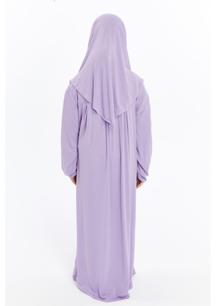 Pratik Tek Parça Organik Kız Çocuk Namaz Elbisesi - Lila - 5-7 Yaş