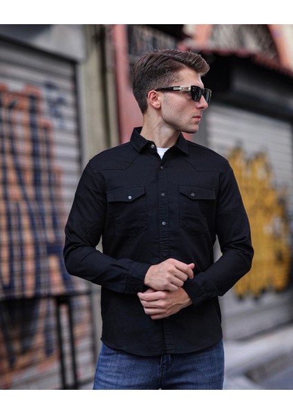 Gabardin Çıt Çıtlı Slim Fit Gömlek