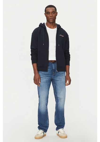 Guess Erkek Bej Pamuklu Kapüşonlu Lacivert Sweatshirt