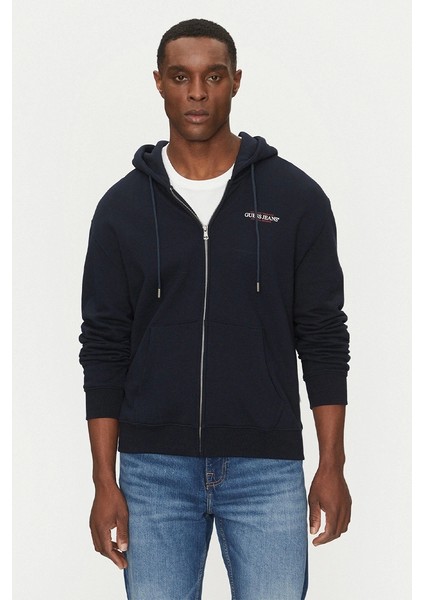 Guess Erkek Bej Pamuklu Kapüşonlu Lacivert Sweatshirt modelleri